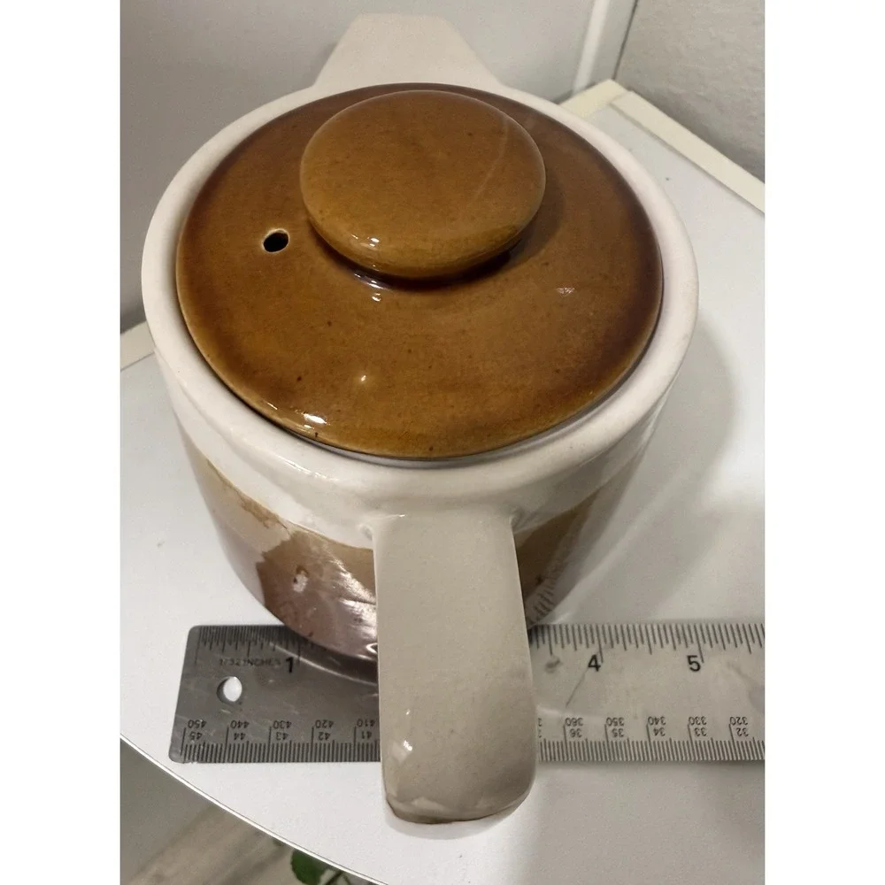 Vintage Pottery Tea Pot Creamer Tan Brown Specked Glaze with Lid Made in Japan